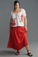 By Anthropologie Puff-Sleeve Tie-Front Embroidered Blouse