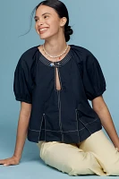 By Anthropologie Puff-Sleeve Keyhole Top