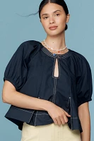 By Anthropologie Puff-Sleeve Keyhole Top