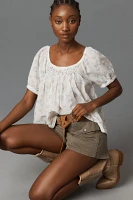 Pilcro Cotton-Blend Puff-Sleeve Cropped Blouse