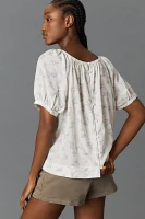 Pilcro Cotton-Blend Puff-Sleeve Cropped Blouse