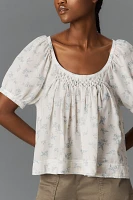 Pilcro Cotton-Blend Puff-Sleeve Cropped Blouse