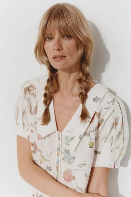 Swan Gossip x Anthropologie Cotton Collared Short-Sleeve Blouse