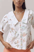 Swan Gossip x Anthropologie Cotton Collared Short-Sleeve Blouse