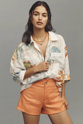 Pilcro Batwing Printed Buttondown Shirt