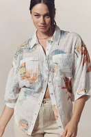 Pilcro Batwing Printed Buttondown Shirt