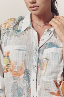 Pilcro Batwing Printed Buttondown Shirt