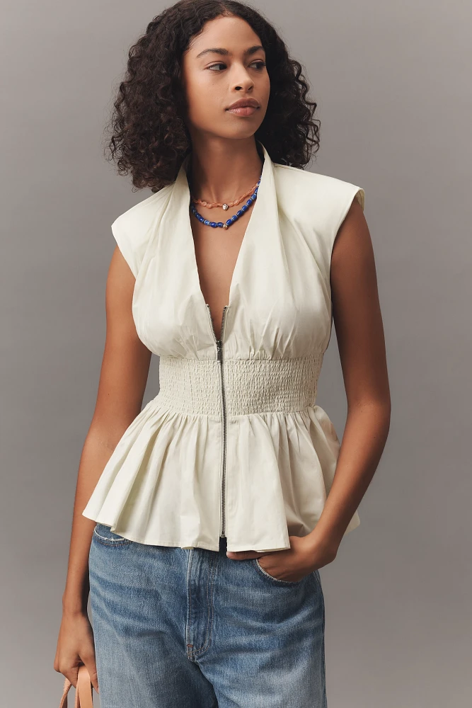 The Tommie Cap-Sleeve Smocked Front-Zip Shirt Dress: Mini Edition