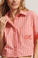 Maeve Short-Sleeve Monogram Cropped Top