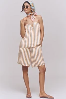Maeve Strapless Linen Structured Striped Top