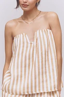 Maeve Strapless Linen Structured Striped Top