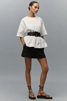 By Anthropologie Short-Sleeve Waisted Cotton Top
