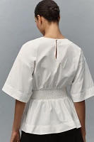 By Anthropologie Short-Sleeve Waisted Cotton Top