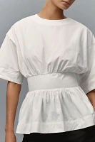 By Anthropologie Short-Sleeve Waisted Cotton Top