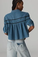 The Leandra Shirred Yoke Blouse by Maeve: Denim Edition