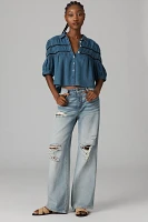The Leandra Shirred Yoke Blouse by Maeve: Denim Edition