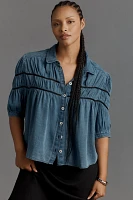The Leandra Shirred Yoke Blouse by Maeve: Denim Edition