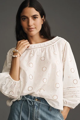 Pilcro Long-Sleeve Eyelet Swing Blouse