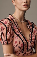 Anisa Makhoul x Maeve V-Neck Puff-Sleeve Printed Blouse