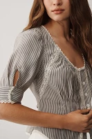 By Anthropologie Short-Sleeve Pintuck Button-Front Blouse