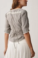 By Anthropologie Short-Sleeve Pintuck Button-Front Blouse