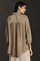 Pilcro Short-Sleeve Silky Buttondown Top