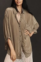 Pilcro Short-Sleeve Silky Buttondown Top