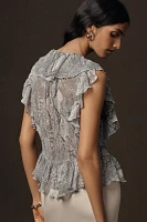 By Anthropologie Sleeveless V-Neck Ruffled Blouse