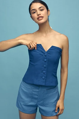 Maeve Strapless Fitted Button-Front Top