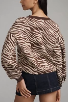 Blue Tassel Balloon-Sleeve Animal Print Sweatshirt