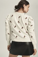 Maeve Puff-Sleeve Embroidered Sweatshirt