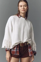 Maeve Fringe-Sleeve Crew Neck Sweatshirt