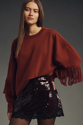 Maeve Fringe-Sleeve Crew-Neck Sweatshirt