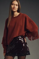 Maeve Fringe-Sleeve Crew-Neck Sweatshirt