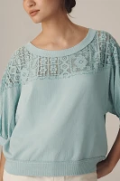 Pilcro Mixed Fabric Crew Neck Elbow Sleeve Top