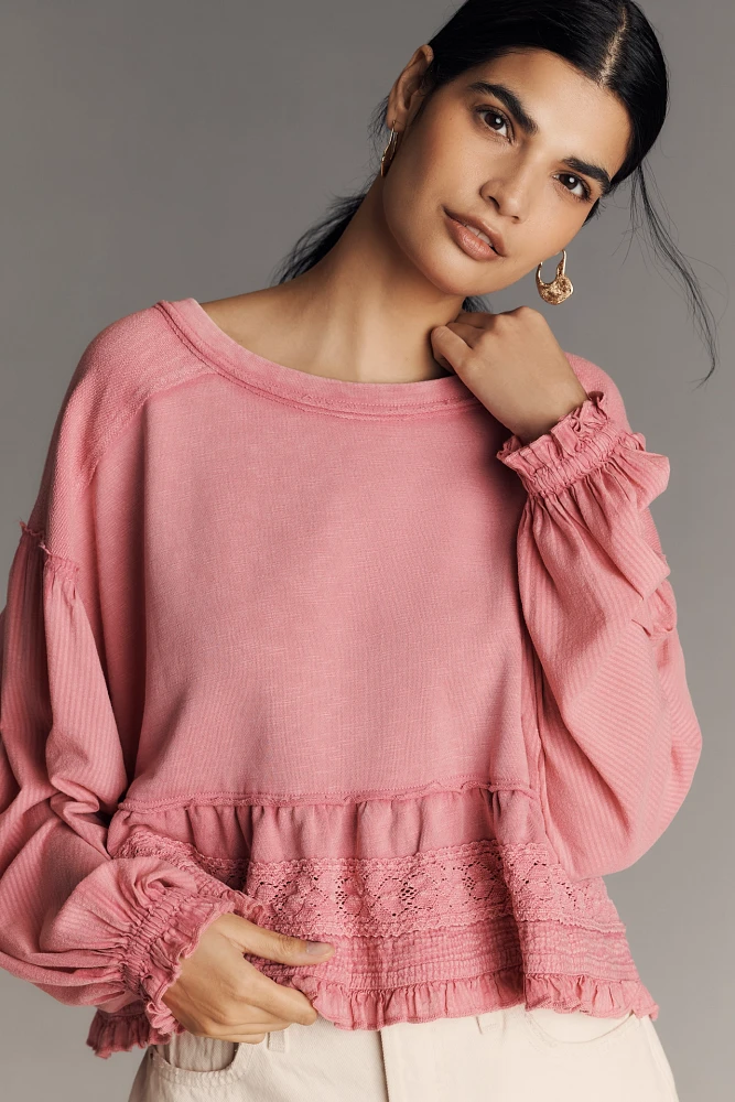 Pilcro Long-Sleeve Cropped Babydoll Top