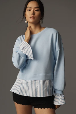 Maeve Striped Trim Twofer Sweatshirt