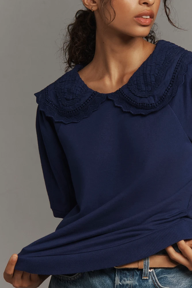 Maeve Short-Sleeve Embellished-Collar Top