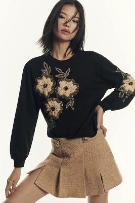 By Anthropologie Floral Appliqué Crew-Neck Sweater