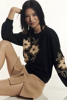 By Anthropologie Floral Appliqué Crew-Neck Sweater