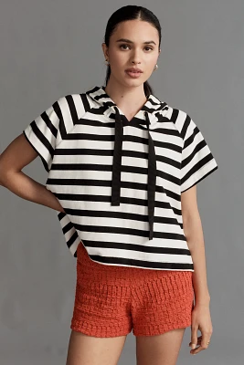 Maeve Boxy Striped Short-Sleeve Hoodie