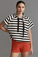 Maeve Boxy Striped Short-Sleeve Hoodie