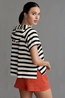 Maeve Boxy Striped Short-Sleeve Hoodie