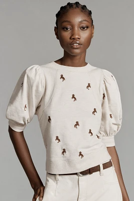 Maeve Short Puff-Sleeve Sweatshirt