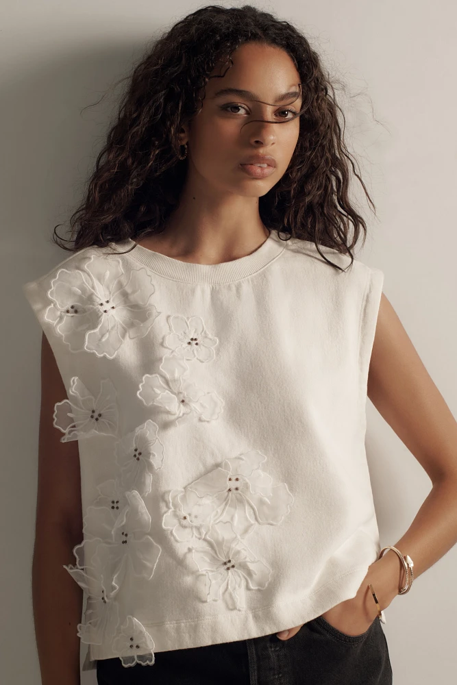 By Anthropologie Floral Appliqué Knit Top