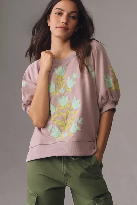 By Anthropologie Short-Sleeve Appliqué Sweatshirt