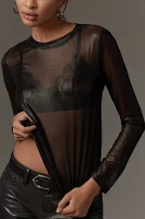 Porridge Long-Sleeve Mesh Shine Top