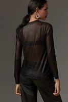 Porridge Long-Sleeve Mesh Shine Top