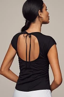 Porridge Short-Sleeve Cowl-Neck Back-Cutout Top
