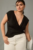Porridge Short-Sleeve Cowl-Neck Back-Cutout Top